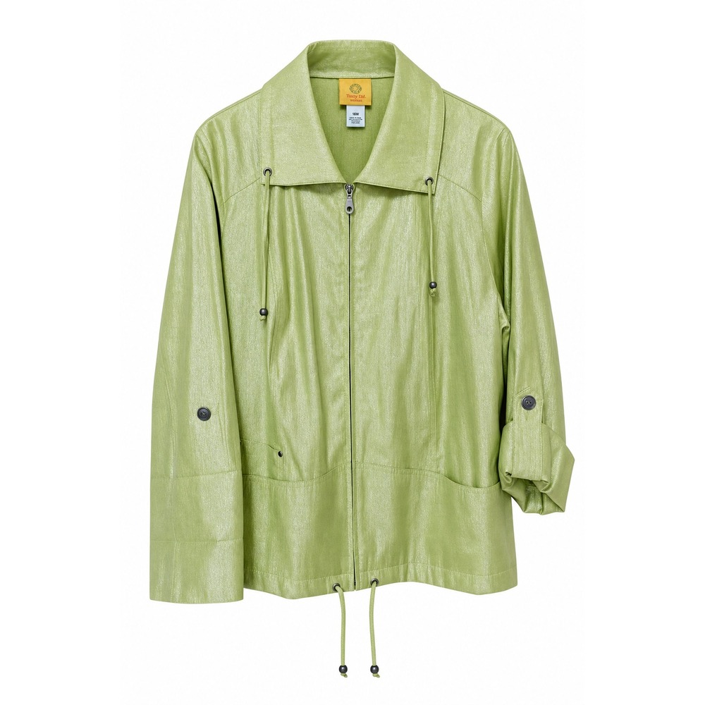Ruby Rd Women's Lime Green Metallic Rayon Blend Long Sleeve Zip Front Jacket 16W